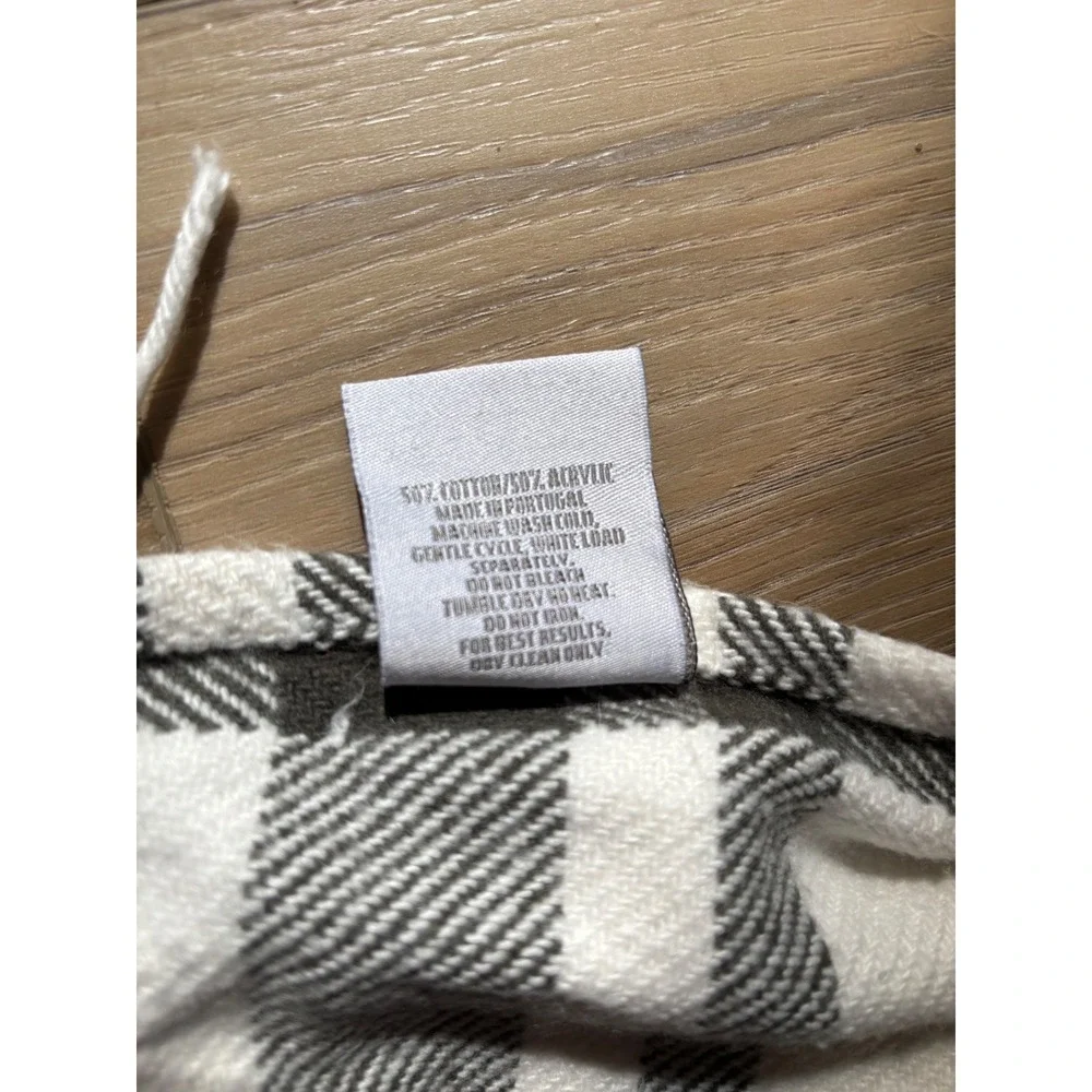 TEXTEIS PENEDO Oversized Throw Blanket Green Ivory Plaid Fringe Portugal 50x60